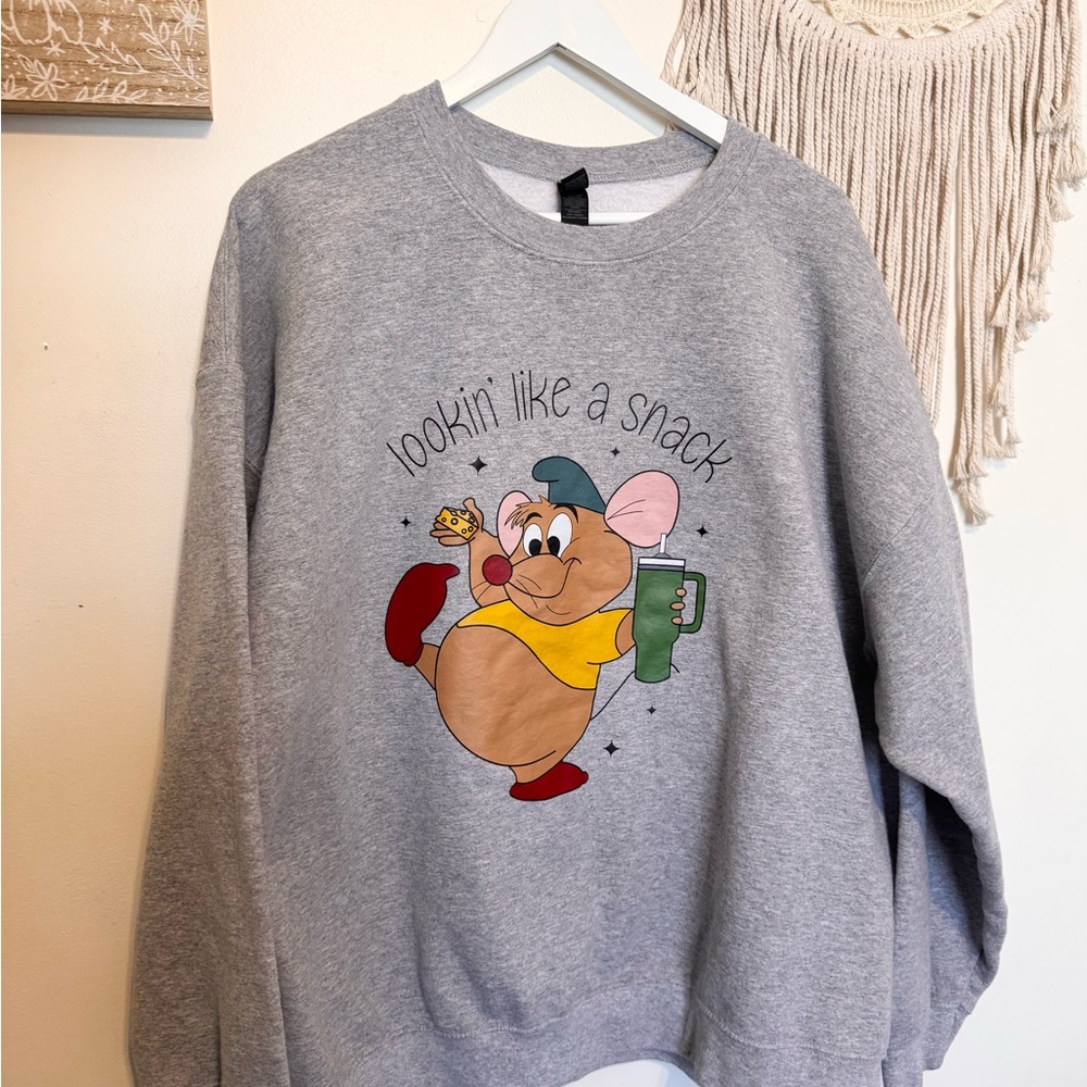 Gildan DISNEY GUS GUS Gray Crewneck Sweater with Fun Graphic